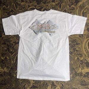 Vtg 90s MGS Custom Bikes Motorcycles Lancaster Ca White Shirt Mens Size L